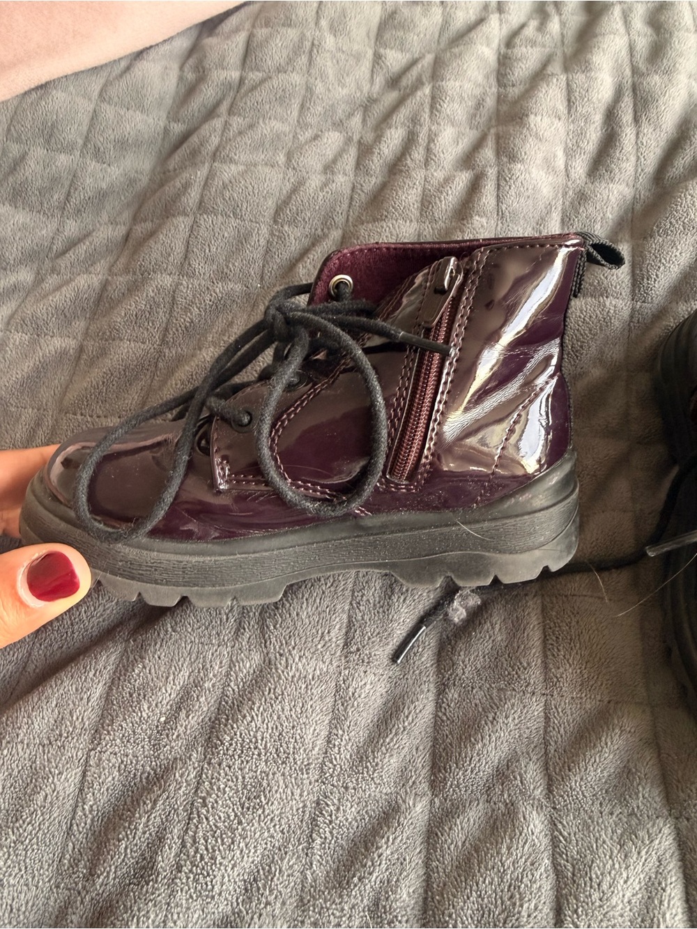 Zara Kids Patent Lace-Up Ankle Boots in Deep Plum